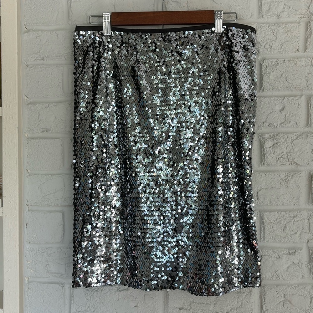 Silver Sequin Carmen Marc Valvo Skirt Size 8